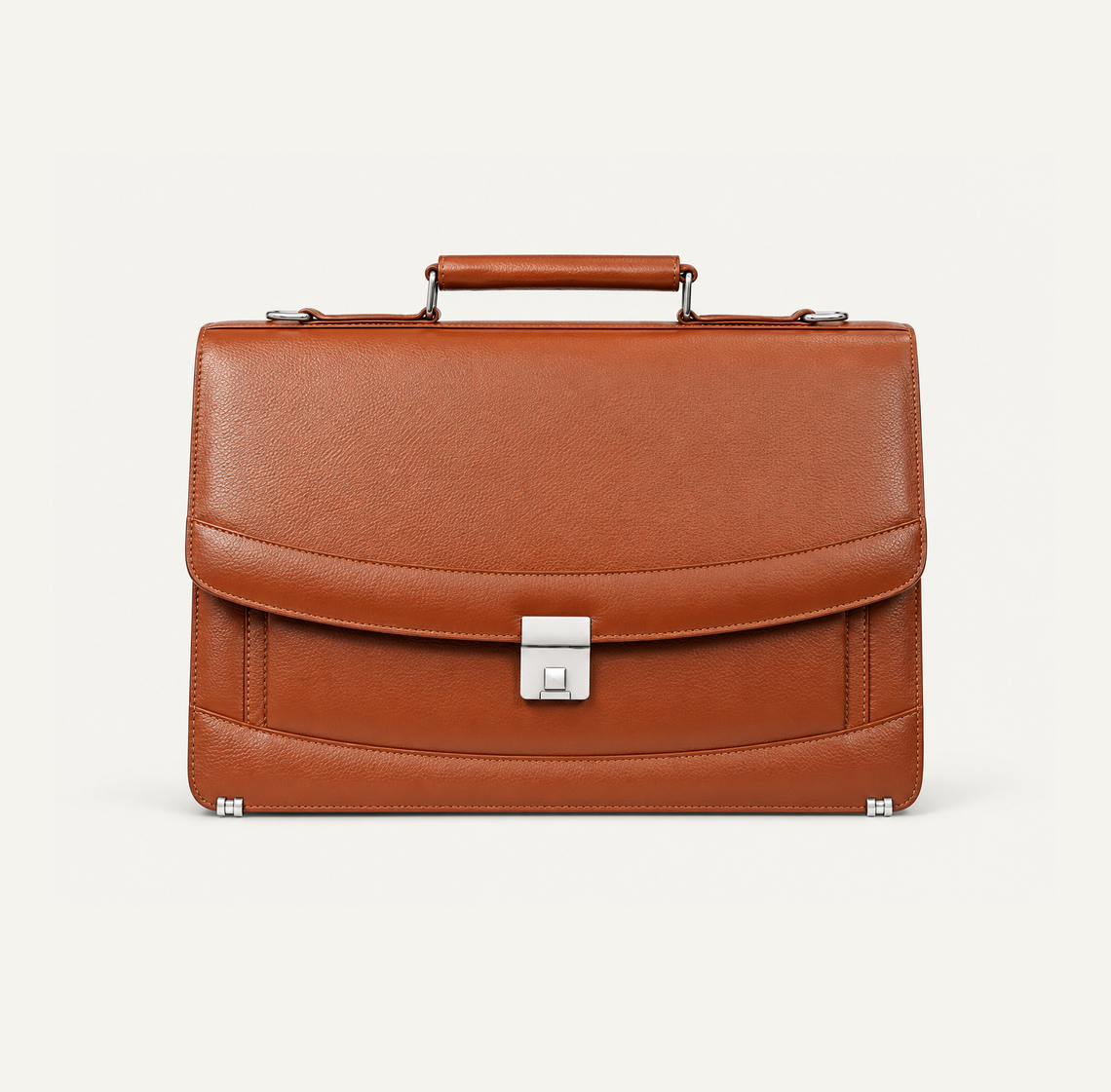 Men's Tan Brown Leather Executive Briefcase – Classic Flap-Over Business & Office Bag Gallery